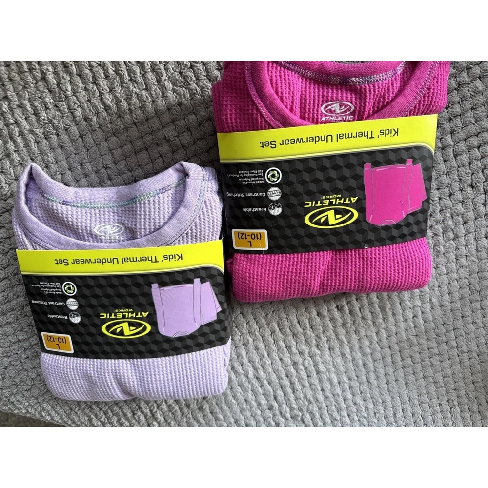 2 Athletic Works Girls Thermal Underwear Sets SIZE Lg (10-12) Pink/purple